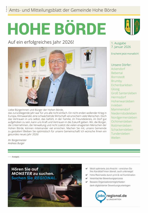 Amts- und Mitteilungsblatt der Gemeinde Hohe Börde Titelblatt 01/2026