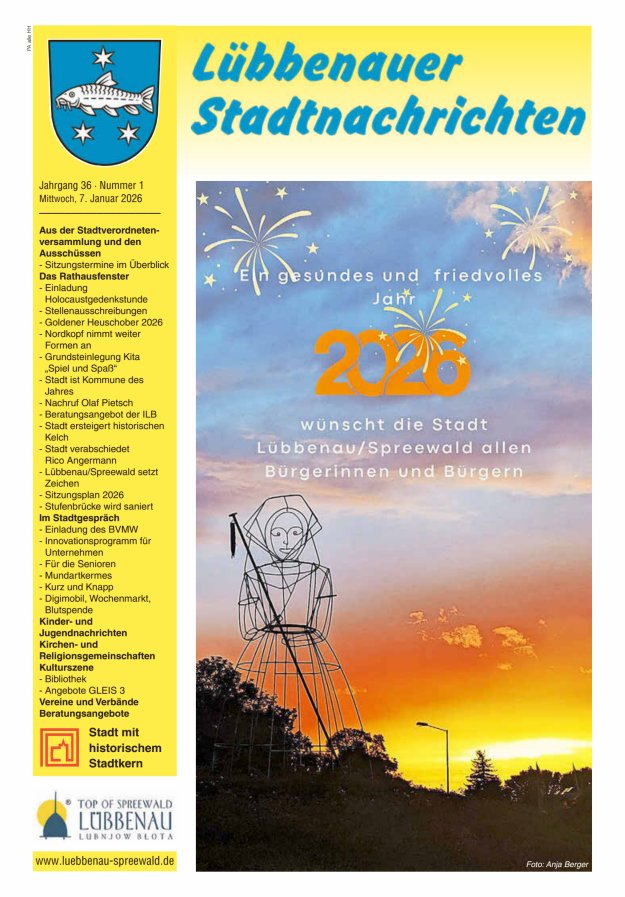 Lübbenauer Stadtnachrichten – Amtsblatt für die Stadt Lübbenau/Spreewald Titelblatt 01/2026