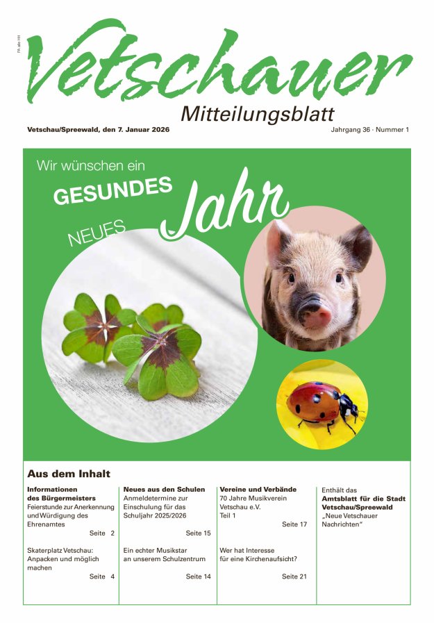 Vetschauer Mitteilungsblatt - Neue Vetschauer Nachrichten (Amtsblatt) Titelblatt 01/2026