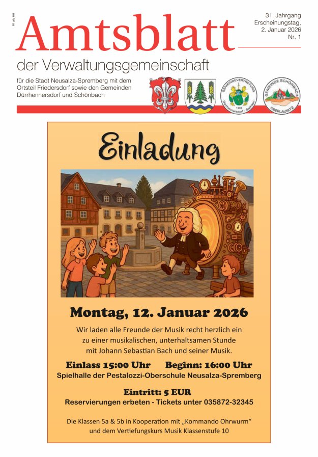 Amtsblatt der Verwaltungsgemeinschaft für die Stadt Neusalza-Spremberg Titelblatt 01/2026