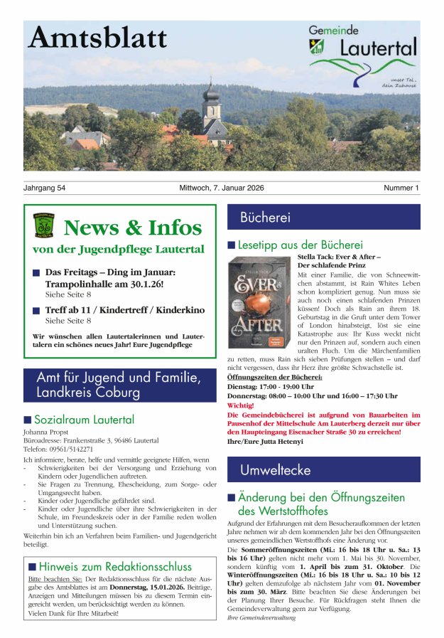 Amtsblatt der Gemeinde Lautertal Titelblatt 01/2026