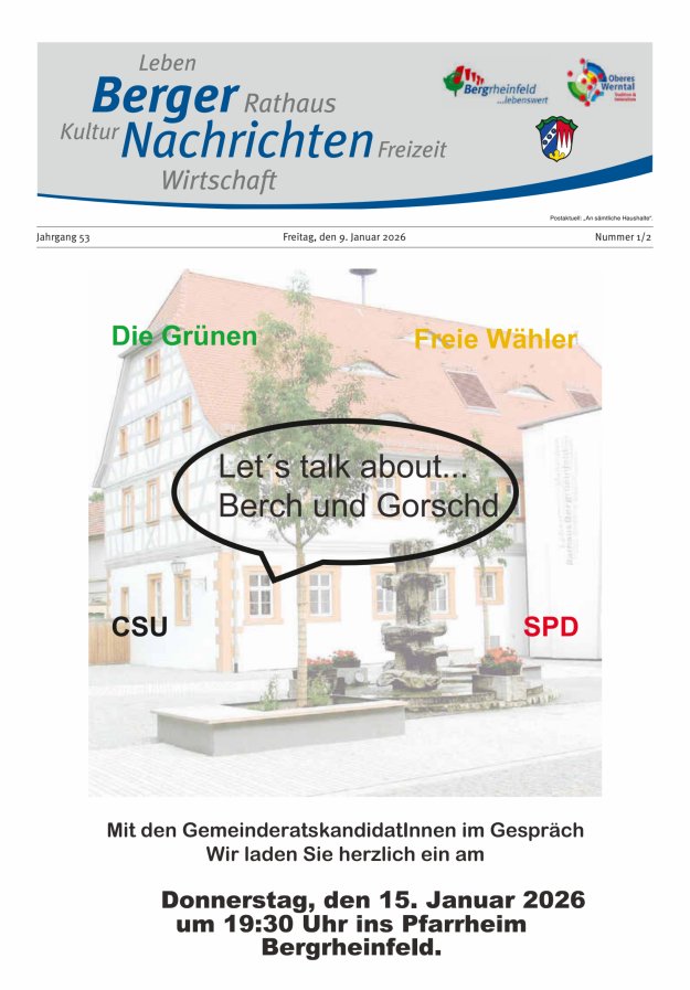 Berger Nachrichten, Bergrheinfeld Titelblatt 01/2026