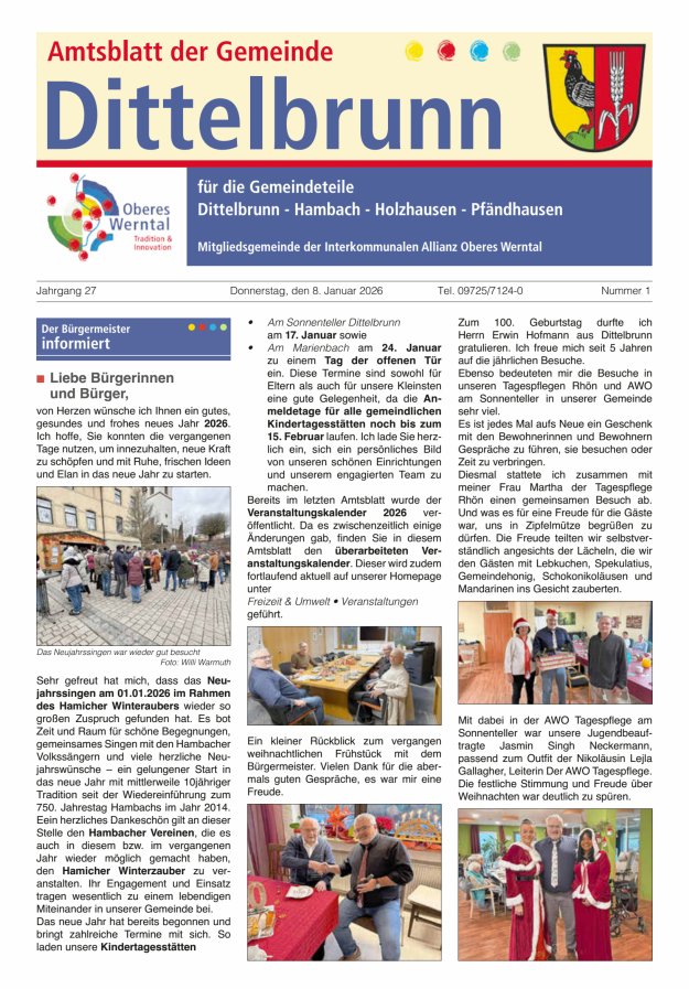 Amtsblatt der Gemeinde Dittelbrunn Titelblatt 01/2026