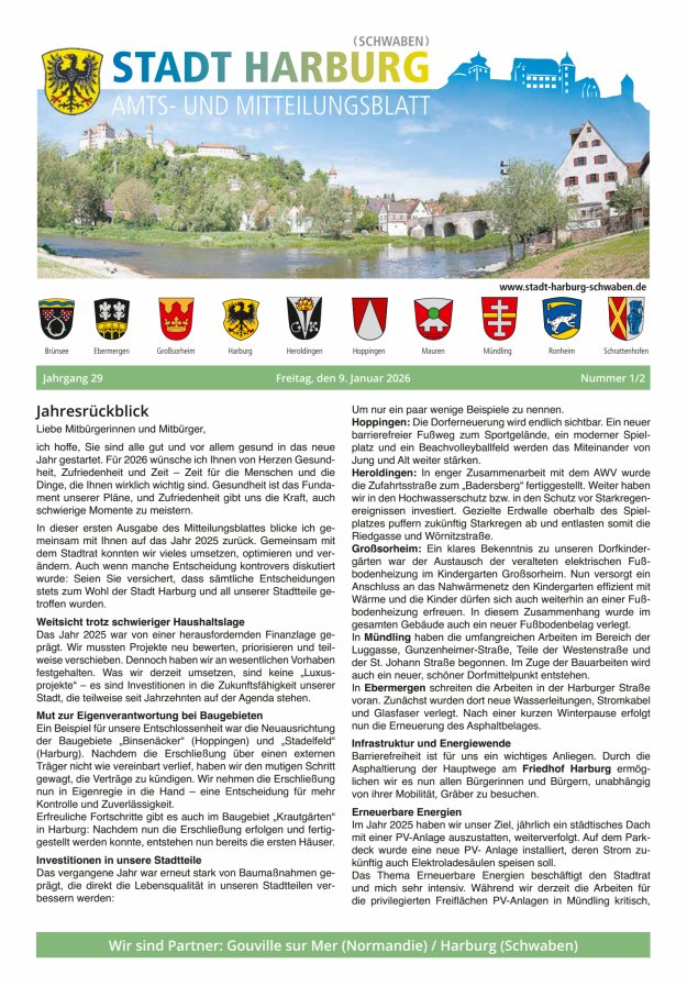Amts- und Mitteilungsblatt der Stadt Harburg Titelblatt 01/2026