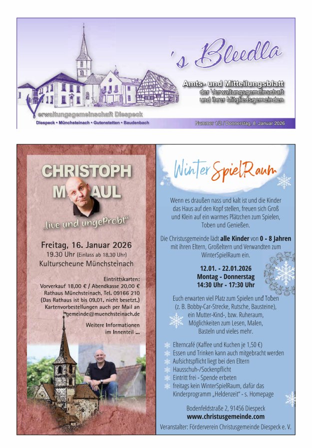 Amts- und Mitteilungsblatt VGem Diespeck Titelblatt 01/2026