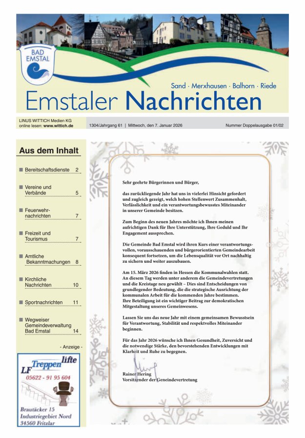 Emstaler Nachrichten Titelblatt 02/2026