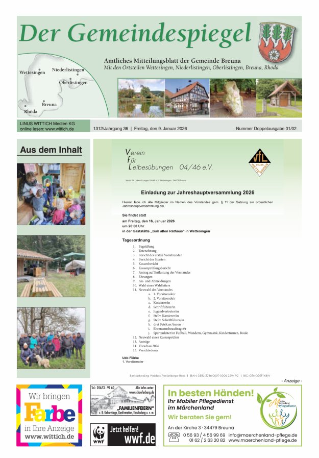 Der Gemeindespiegel (Breuna) Titelblatt 02/2026
