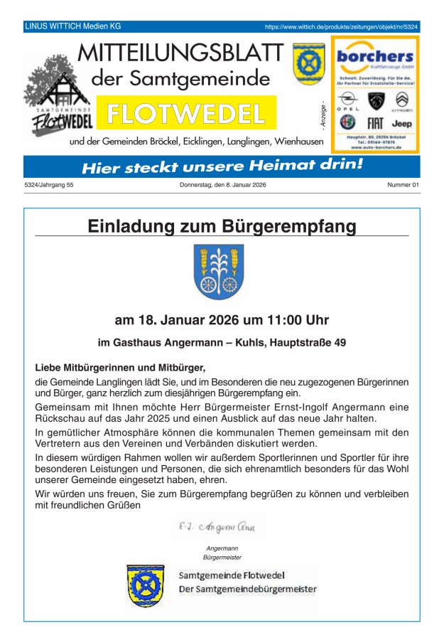 Mitteilungsblatt der Samtgemeinde Flotwedel Titelblatt 01/2026