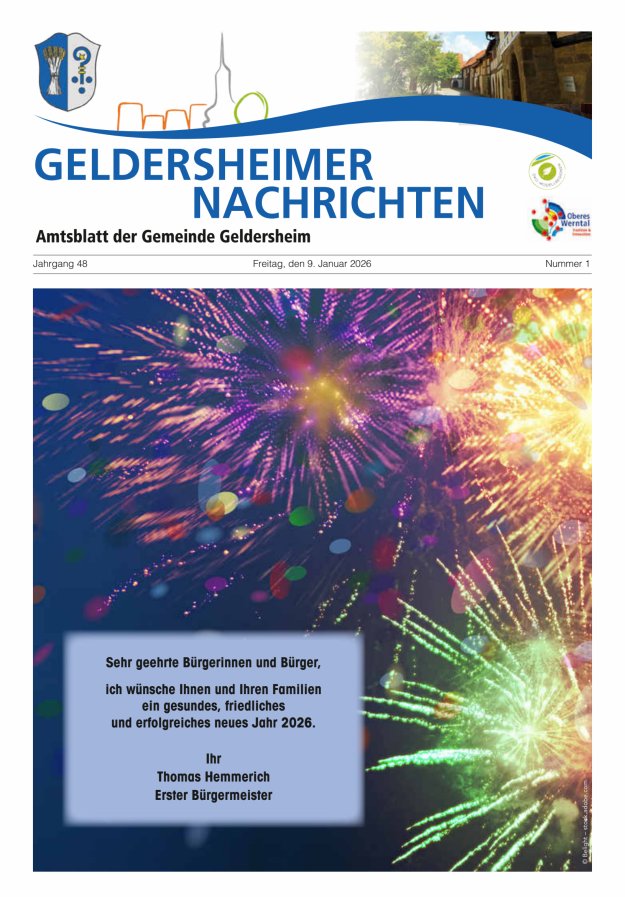 Geldersheimer Nachrichten Amtsblatt der Gemeinde Geldersheim Titelblatt 01/2026