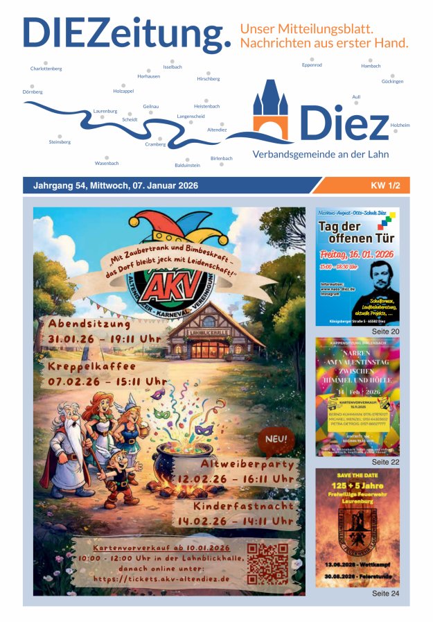 Mitteilungsblatt der Verbandsgemeinde Diez und der Ortsgemeinden Titelblatt 02/2026