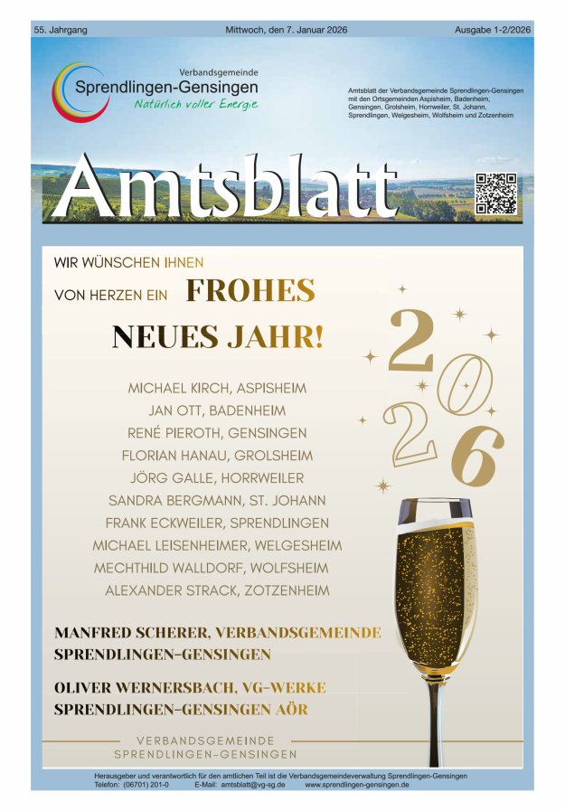 Amtsblatt VG Sprendlingen-Gensingen Titelblatt 02/2026