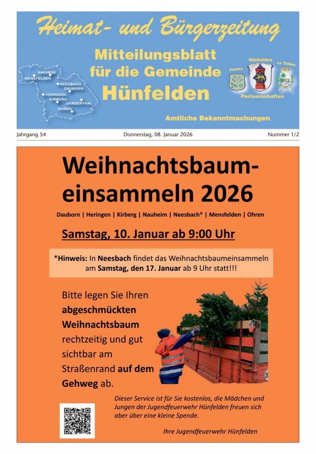 Mitteilungsblatt für die Gemeinde Hünfelden Titelblatt 02/2026