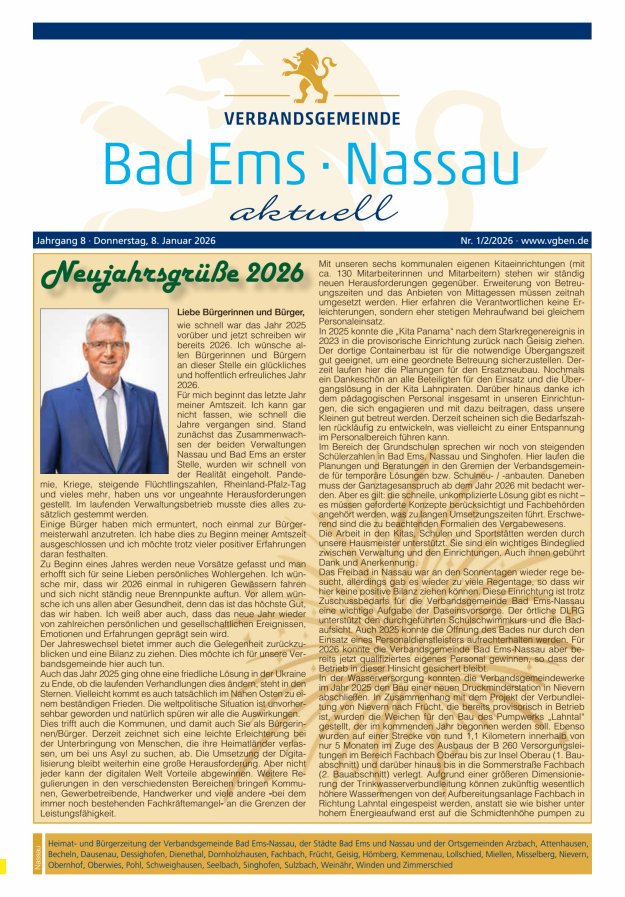 Bad Ems-Nassau aktuell Ausgabe Nassau Titelblatt 01/2026