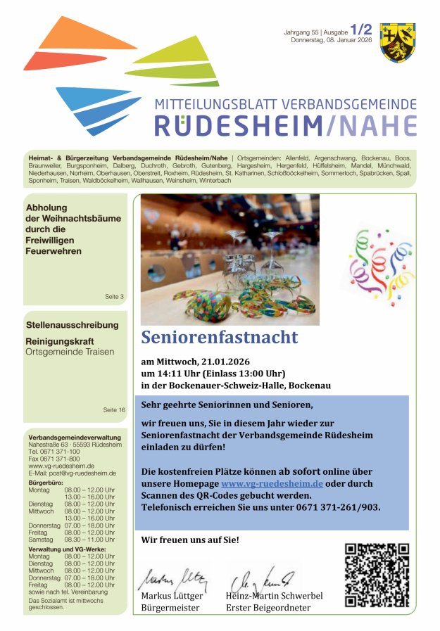 Mitteilungsblatt Verbandsgemeinde Rüdesheim und zugehörige Ortsgemeinden Titelblatt 02/2026