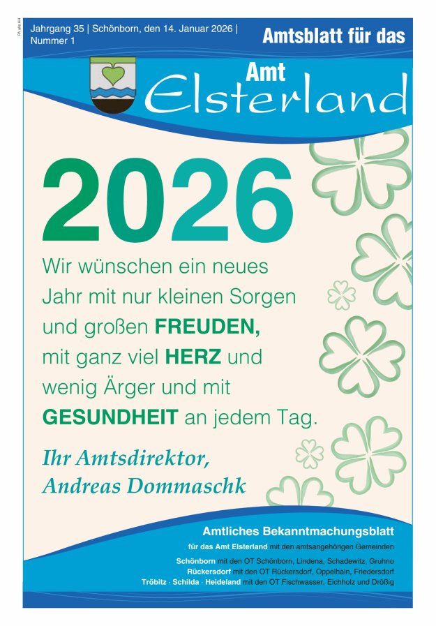 Amtsblatt für das Amt Elsterland Titelblatt 01/2026
