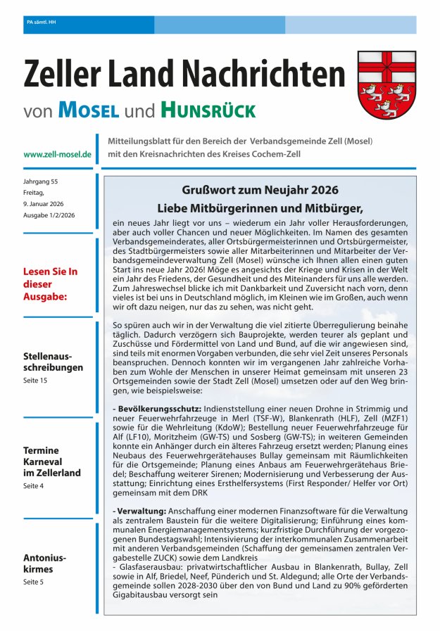 Zeller Land Nachrichten Titelblatt 02/2026