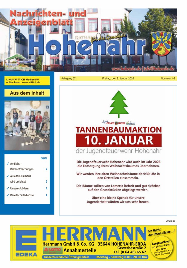 Nachrichten- und Anzeigenblatt für die Gemeinde Hohenahr Titelblatt 02/2026