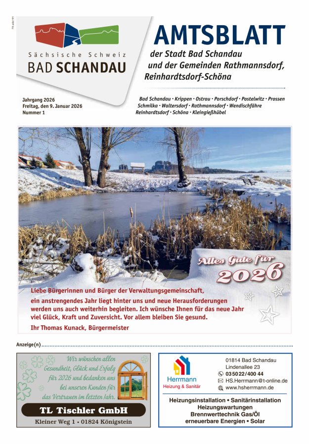 Amtsblatt der Stadt Bad Schandau und der Gemeinden Titelblatt 01/2026