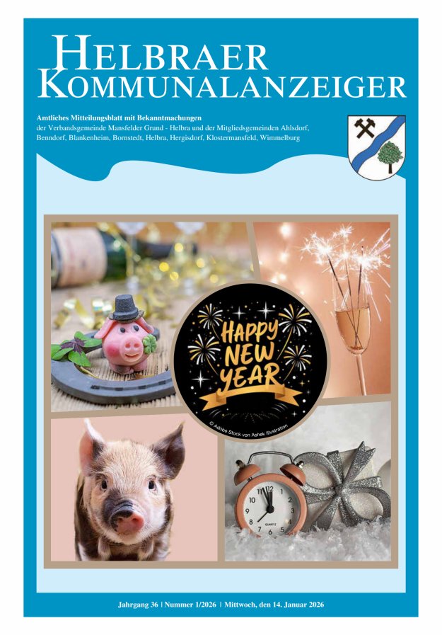 Helbraer Kommunalanzeiger – Amtliches Mitteilungsblatt mit Bekanntmachungen Titelblatt 01/2026