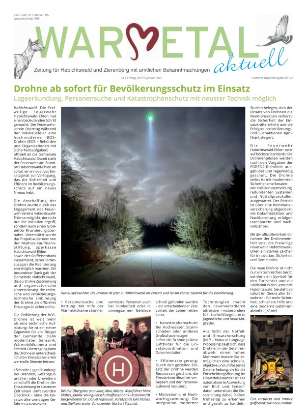 Warmetal aktuell (Habichtswald + Zierenberg) Titelblatt 02/2026