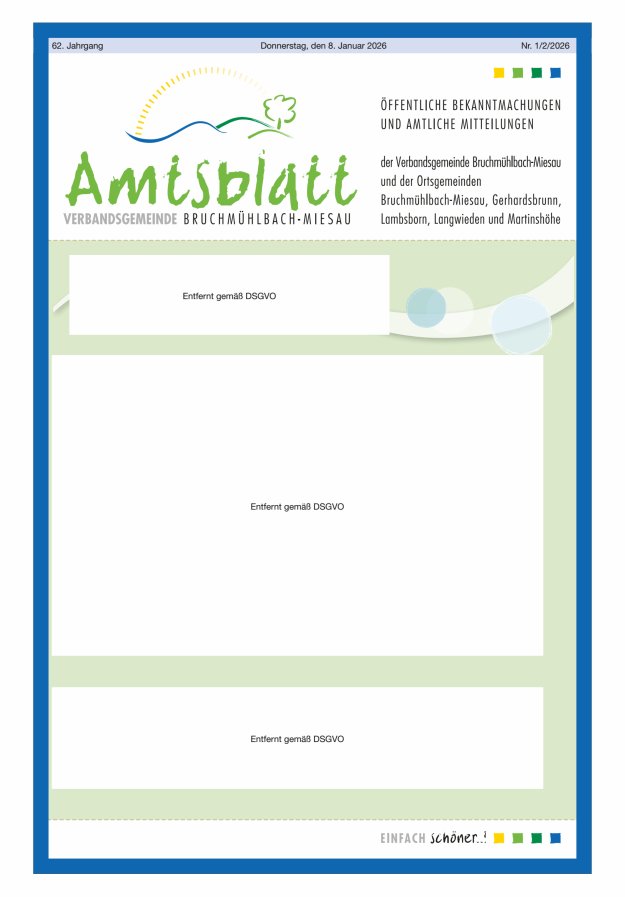 Amtsblatt der VG Bruchmühlbach-Miesau Titelblatt 02/2026