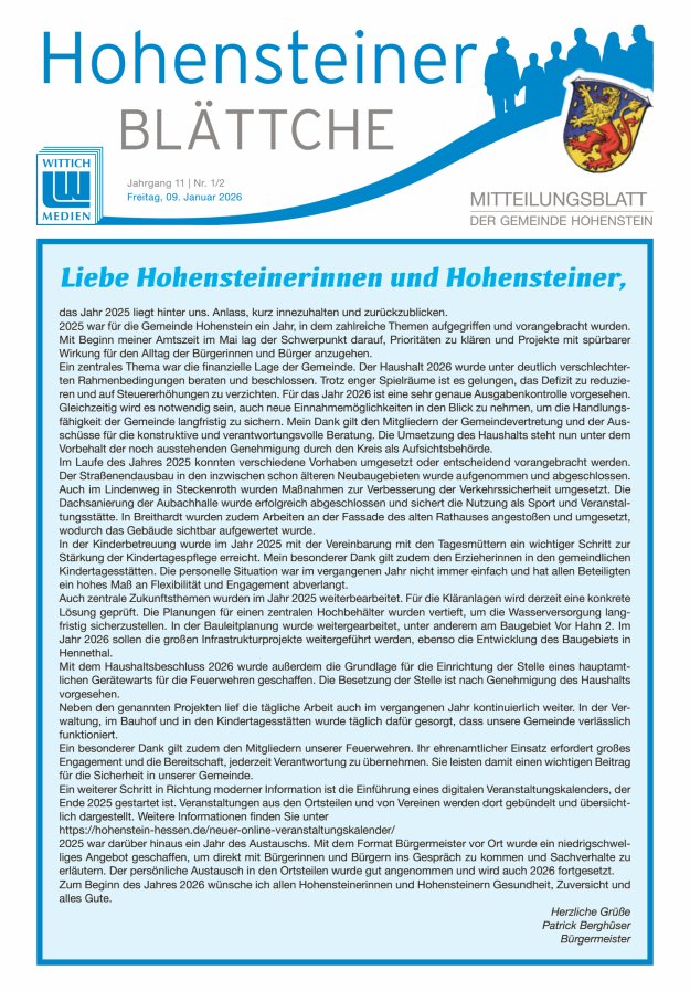 Hohensteiner Blättche Titelblatt 02/2026