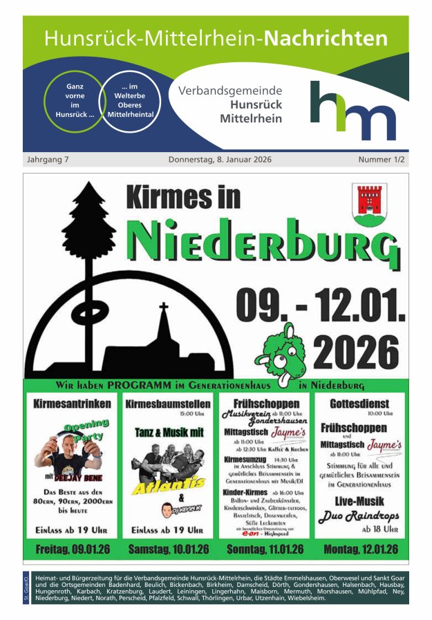 Hunsrück-Mittelrhein Nachrichten Ausgabe St Goar Oberwesel Titelblatt 01/2026