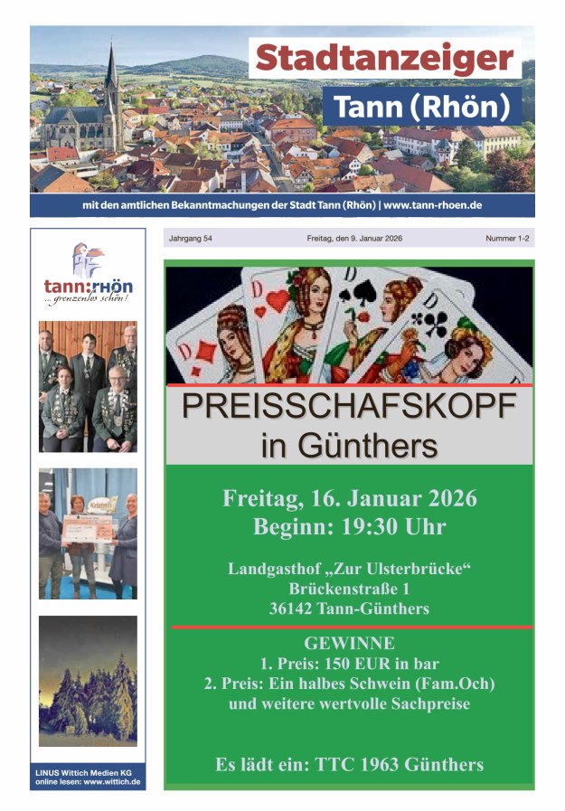Stadtanzeiger Tann (Rhön) Titelblatt 02/2026