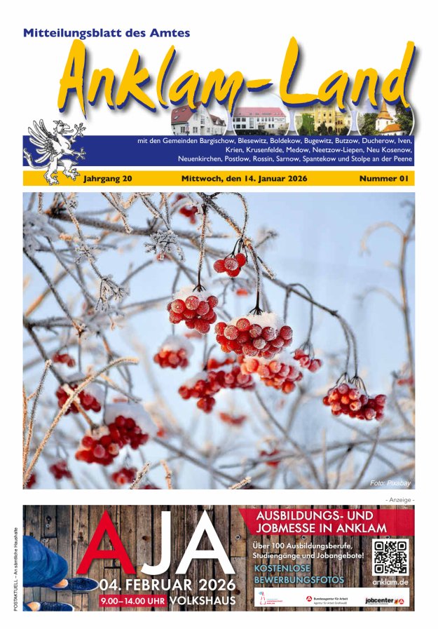 Mitteilungsblatt des Amtes Anklam-Land Titelblatt 01/2026