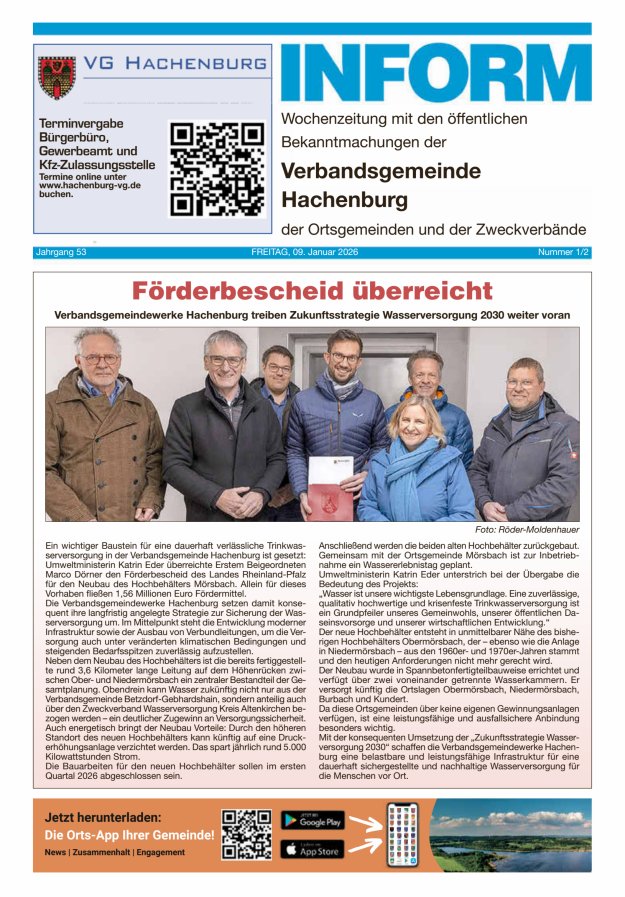INFORM - Wochenzeitung der Verbandsgemeinde Hachenburg Titelblatt 02/2026