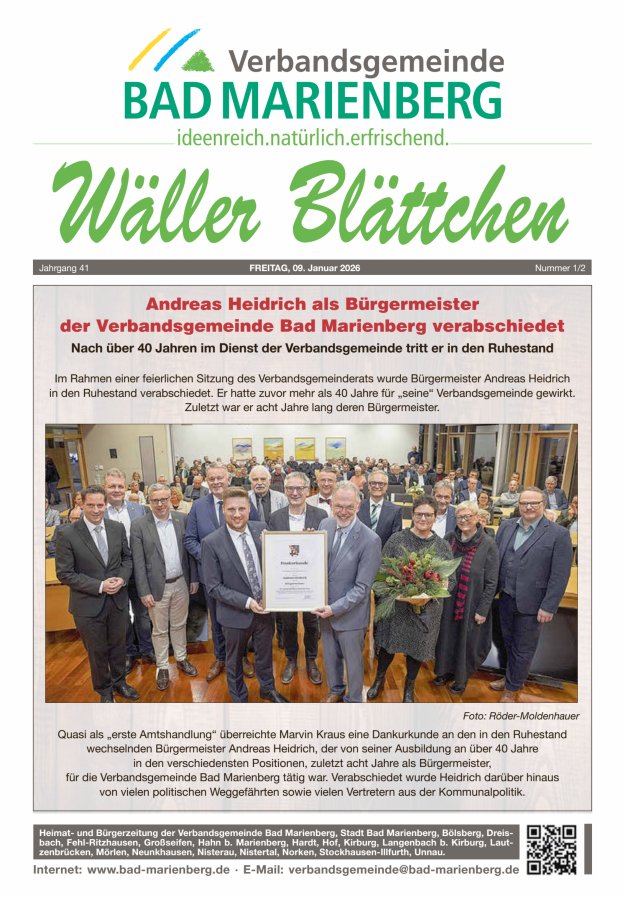 Wäller Blättchen - Verbandsgemeinde Bad Marienberg Titelblatt 02/2026