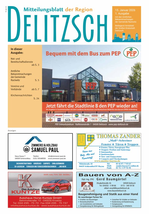 Mitteilungsblatt der Region Delitzsch Titelblatt 01/2026