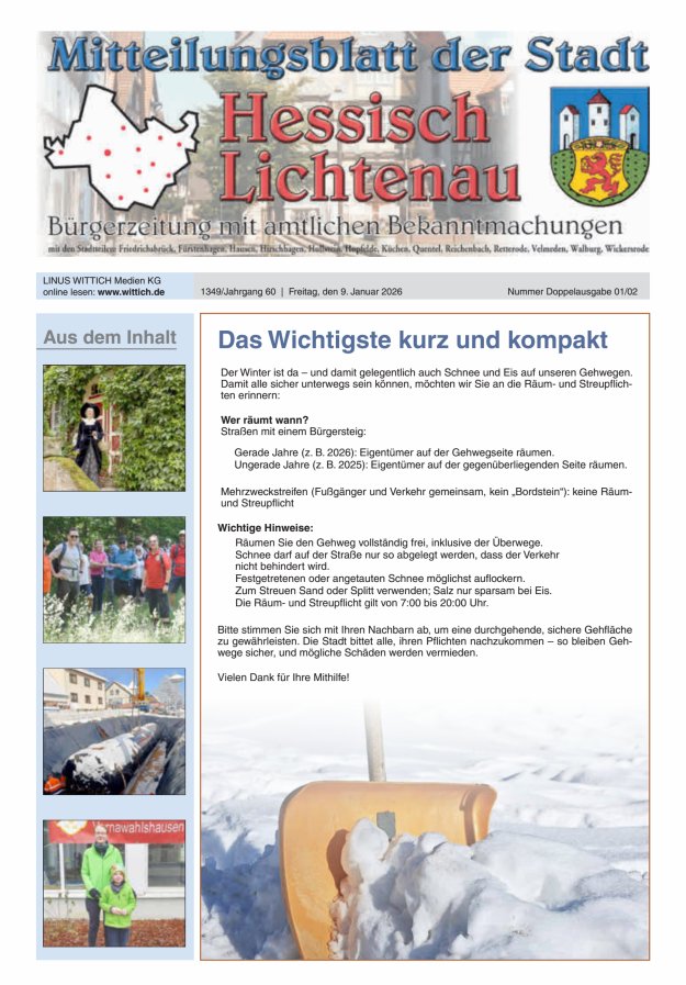 Mitteilungsblatt der Stadt Hess Lichtenau Titelblatt 02/2026
