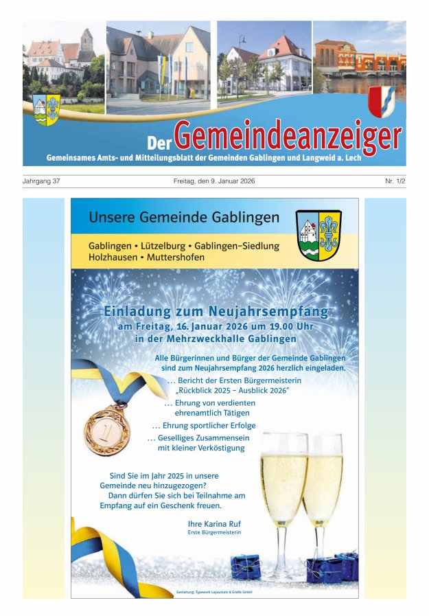 Der Gemeindeanzeiger - Gablingen Langweid Titelblatt 01/2026
