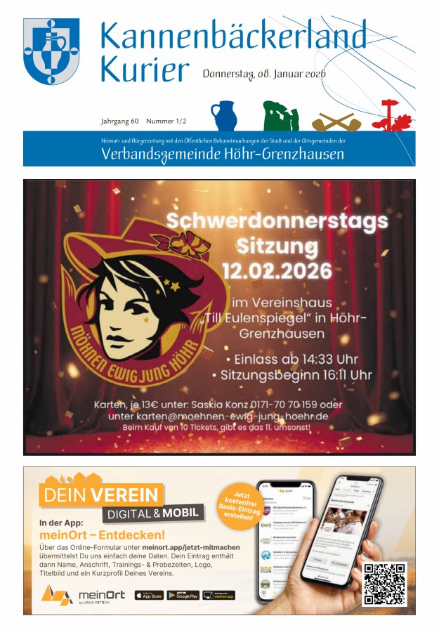 Kannenbäckerland-Kurier Verbandsgemeinde Höhr-Grenzhausen Titelblatt 02/2026