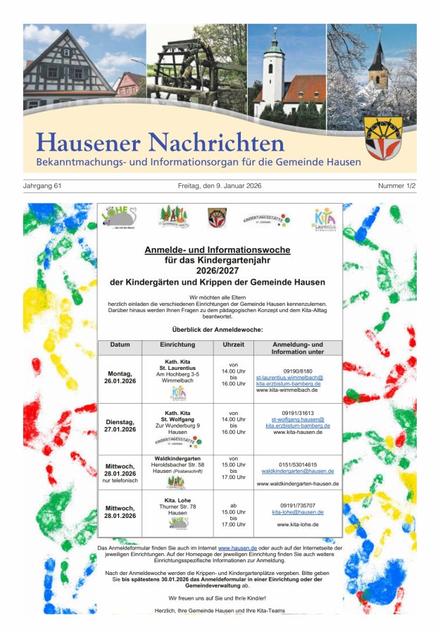 Hausener Nachrichten Titelblatt 01/2026