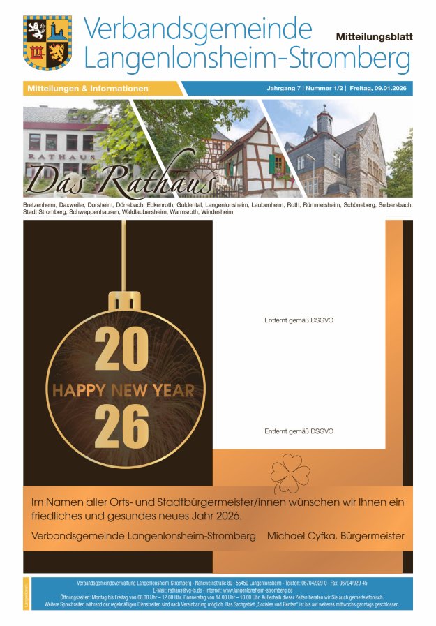 Das Rathaus - MTB d VG Langenlonsheim-Stromberg Titelblatt 02/2026