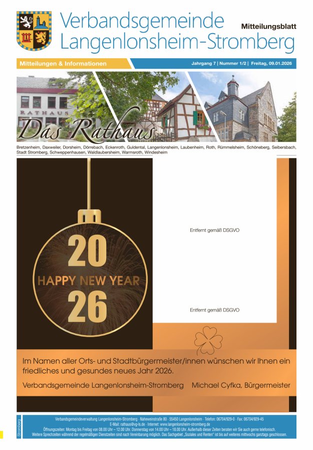 Das Rathaus - MTB d VG Langenlonsheim-Stromberg  Titelblatt 01/2026