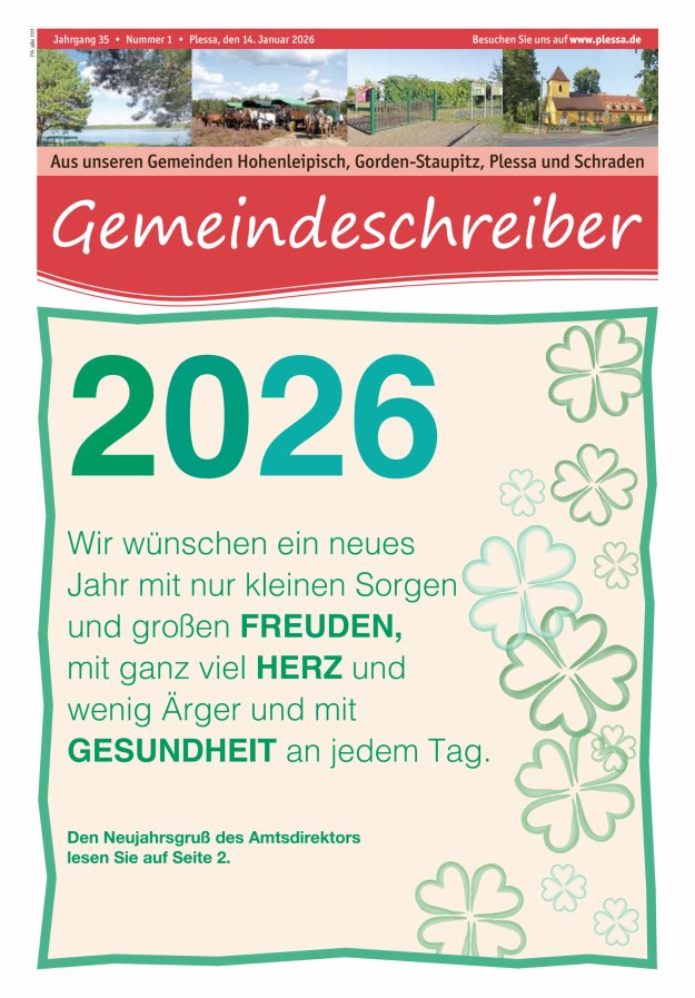 Gemeindeschreiber für das Amt Plessa Titelblatt 01/2026