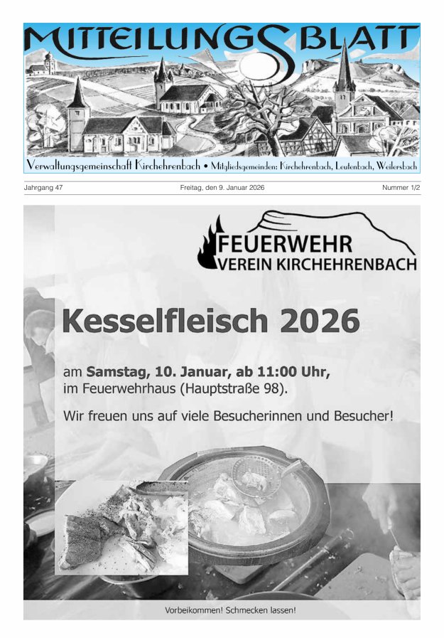 Mitteilungsblatt Verwaltungsgemeinschaft Kirchehrenbach Titelblatt 01/2026