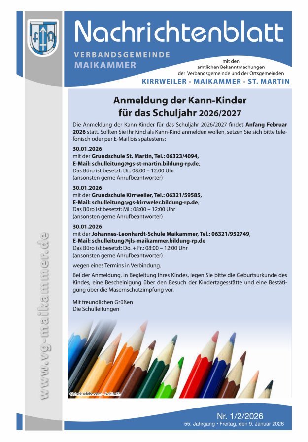 Nachrichtenblatt VG Maikammer Titelblatt 02/2026
