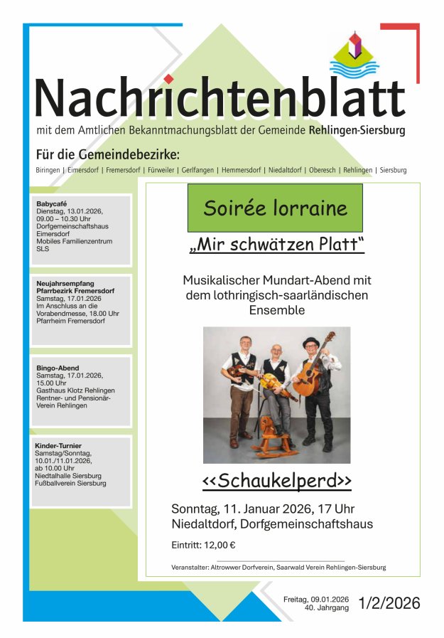 Nachrichtenblatt Rehlingen-Siersburg Titelblatt 02/2026