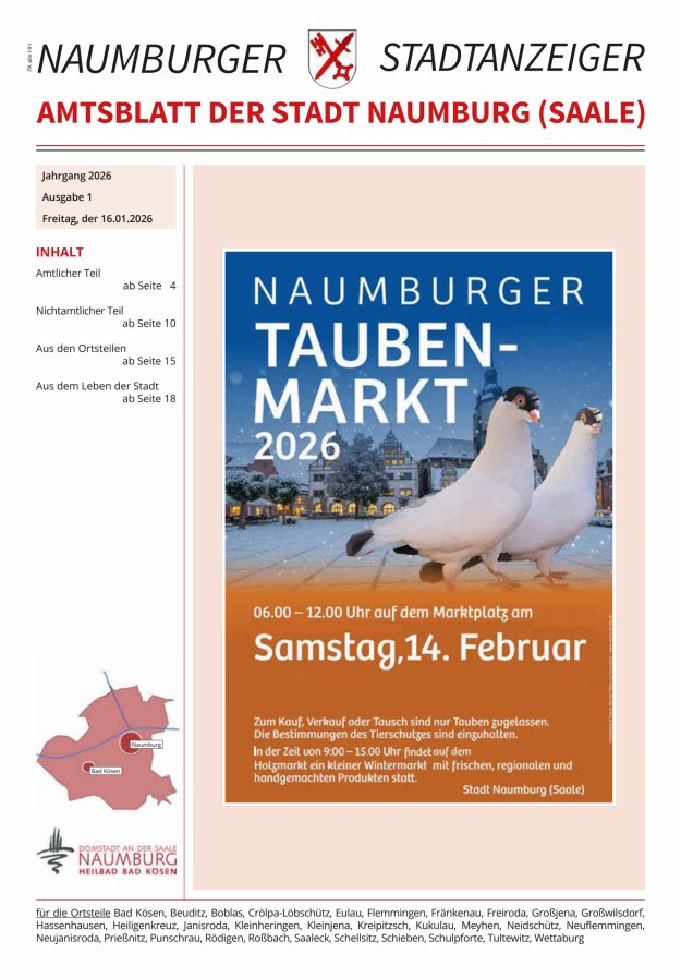 Amtsblatt der Stadt Naumburg (Saale) Titelblatt 01/2026