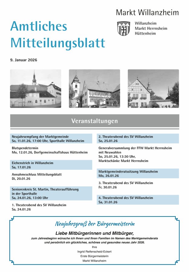 Amtliches Mitteilungsblatt des Marktes Willanzheim Titelblatt 01/2026