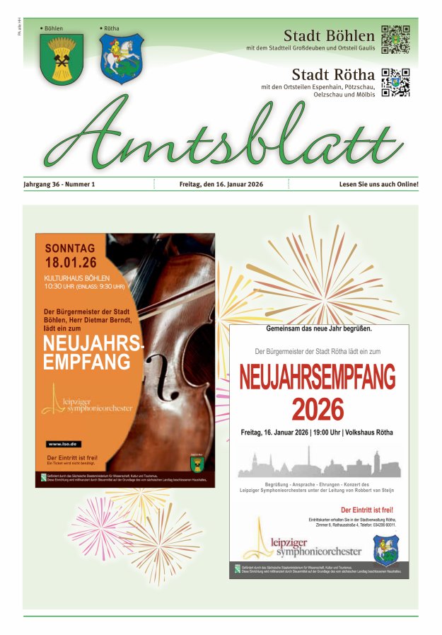 Amtsblatt der Stadt Böhlen Titelblatt 01/2026