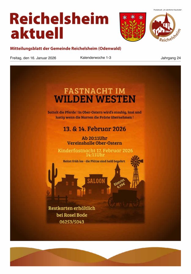 Reichelsheim aktuell - Amtsblatt der Gemeinde Reichelsheim(Odenwald) Titelblatt 01/2026