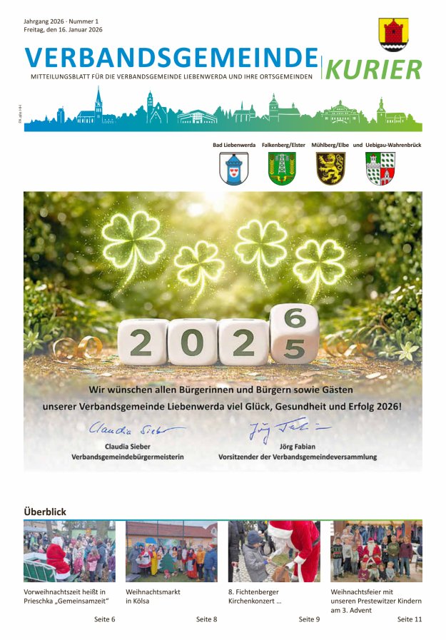 Verbandsgemeindekurier - Mitteilungsblatt für die Verbandsgemeinde Liebenwerda Titelblatt 01/2026
