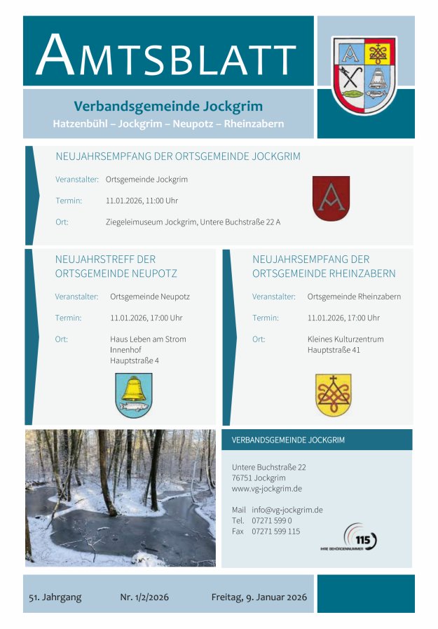 Amtsblatt VG Jockgrim Titelblatt 02/2026