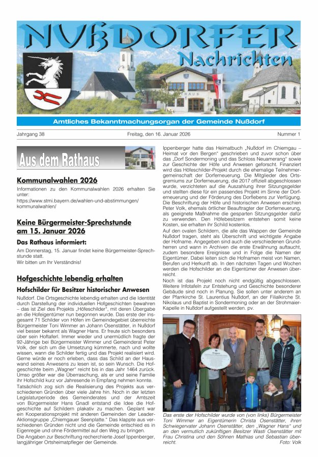 Nußdorfer Nachrichten Titelblatt 01/2026