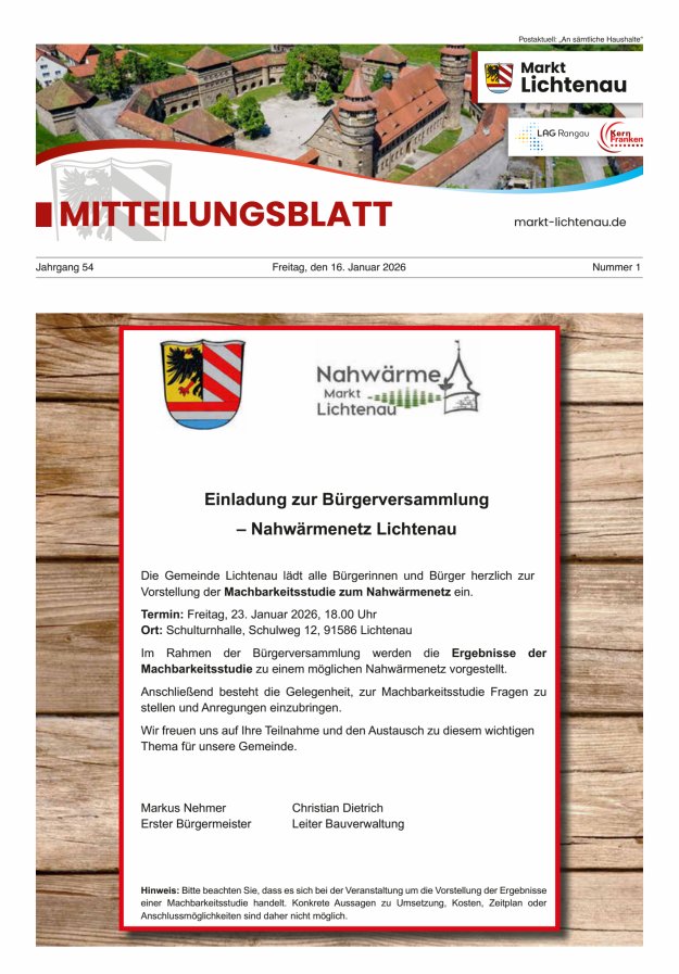 Markt Lichtenau in Bayern Titelblatt 01/2026